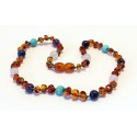 Baltic amber & amethyst & turquoise & rose quartzteething necklace BTN10
