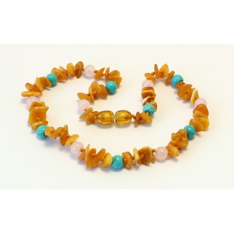 Baltic amber & gemstone teething necklace BTN14