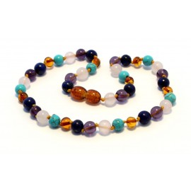 Amber and gemstones teething necklace BTN25